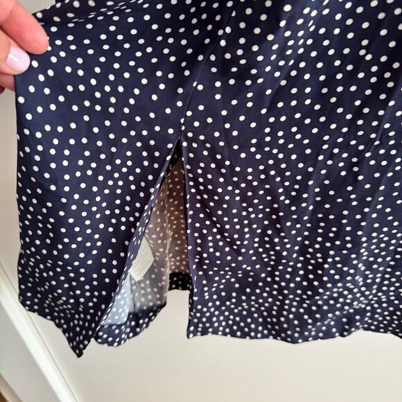 Boden Camille Polka Dot Midi Dress Navy Blue Tie Waist Slit Back Zip Sz 12 - Picture 14 of 14